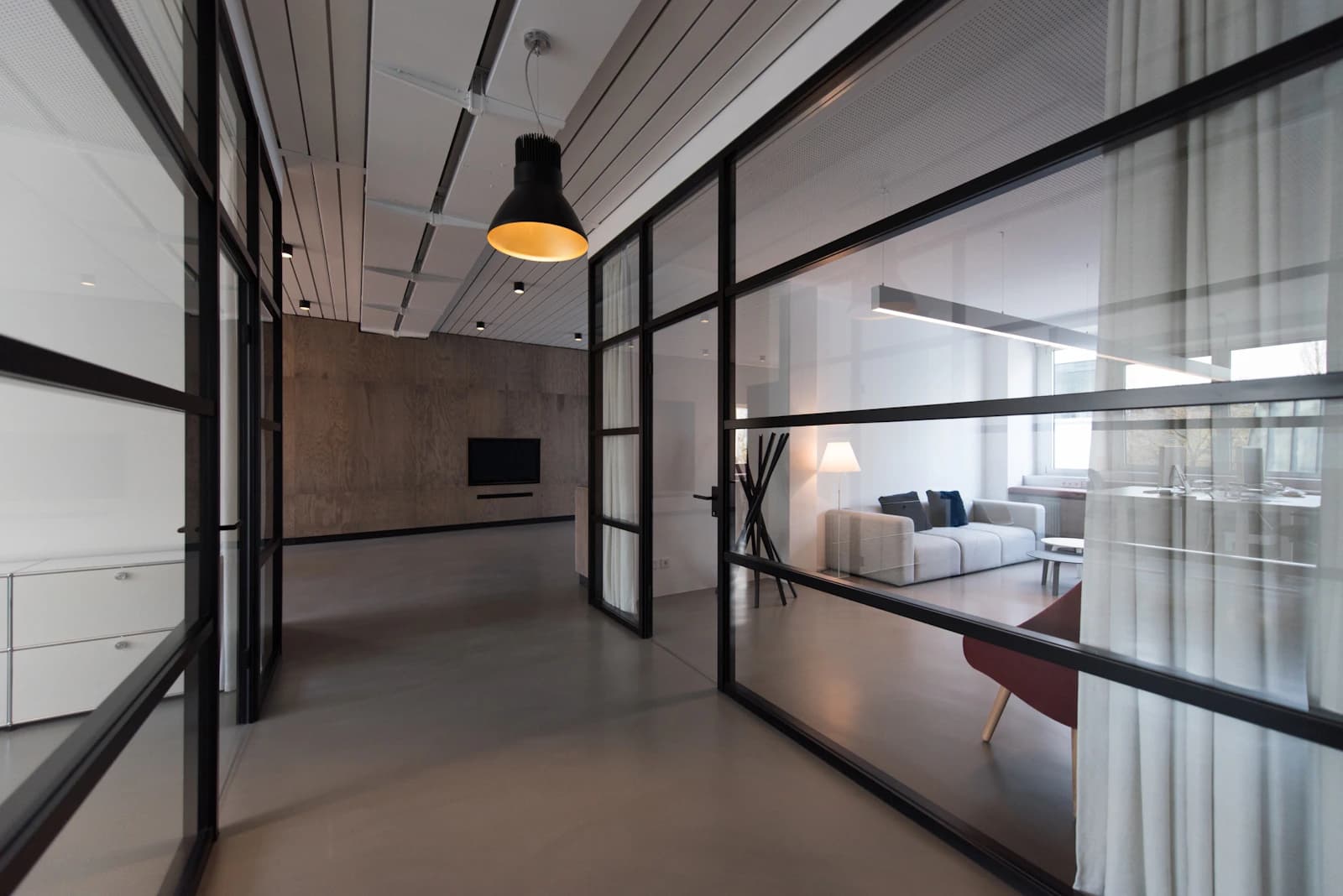 Modern commercial building reception lobby and controlled access concourse